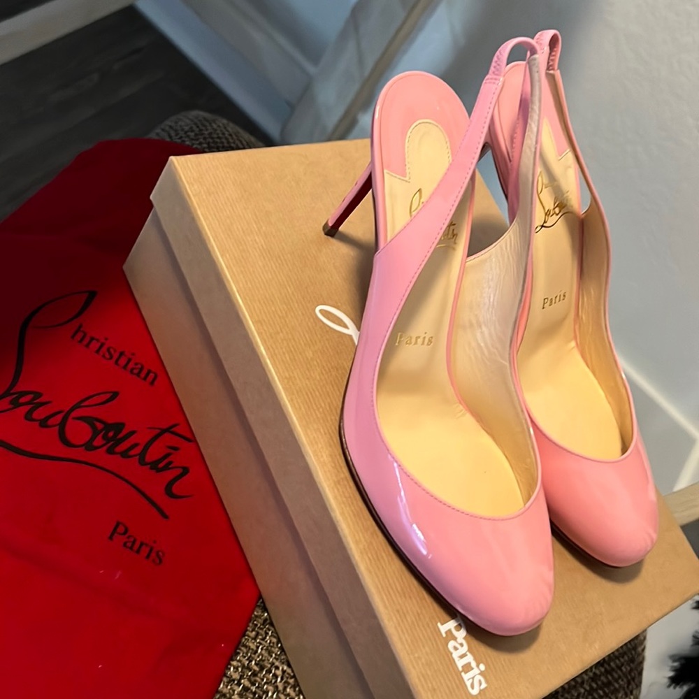 Christian Louboutin Fifi Sling 85mm 38.5 Rose Pink Patent Leather Authentic